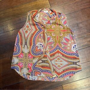 New York & Company Top Womens Size XL Orange & Purple Paisley Artsy Sleeveless